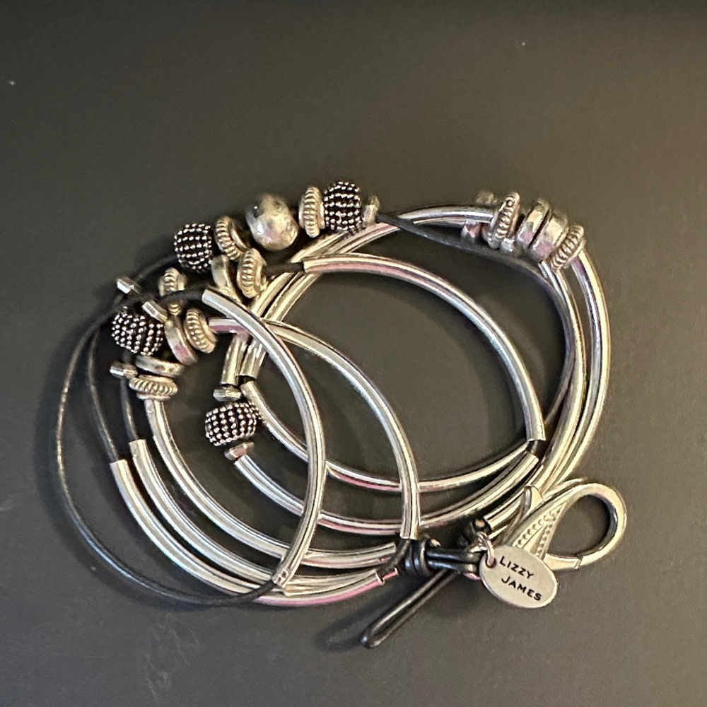 Lizzy James Silver-Tone and Leather Bracelet